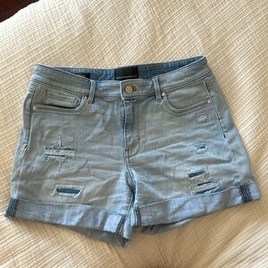 WHBM distressed mid rise everyday soft denim shorts